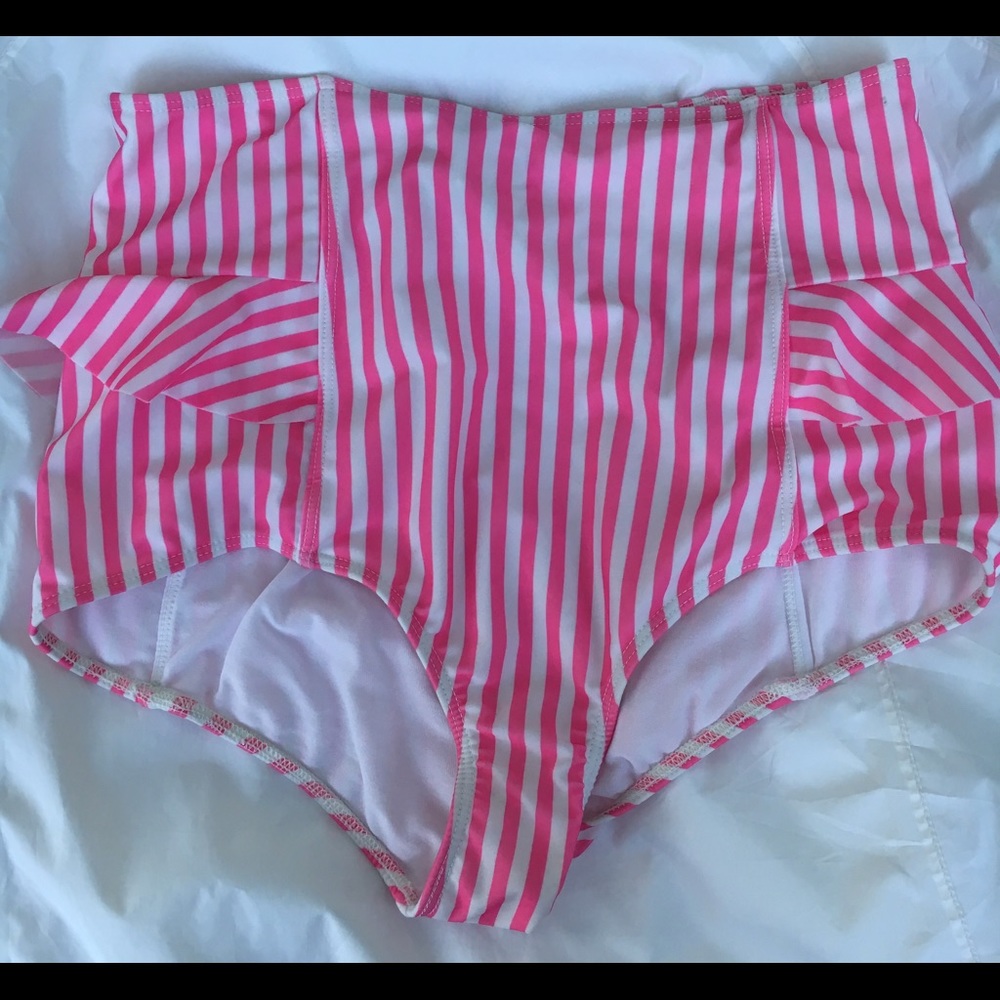Kortni Jeane Pink Stripes Hip Ruffle Bottom
