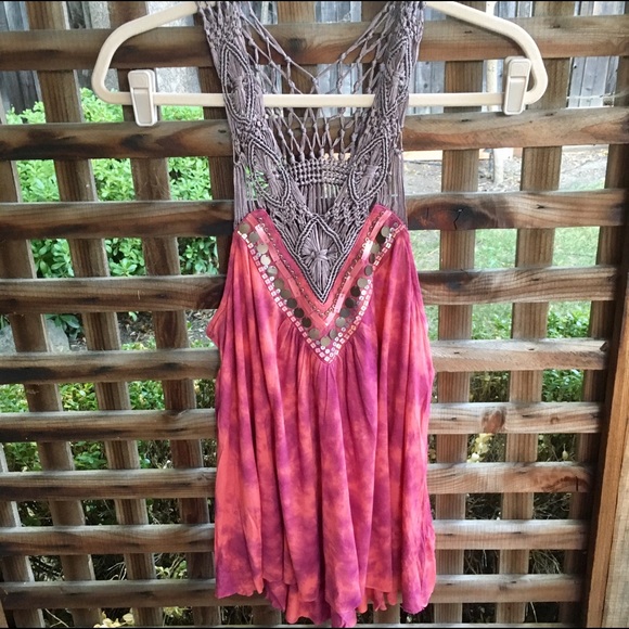 NWOT Free people pink tie dye boho flowy tank - Picture 4 of 8