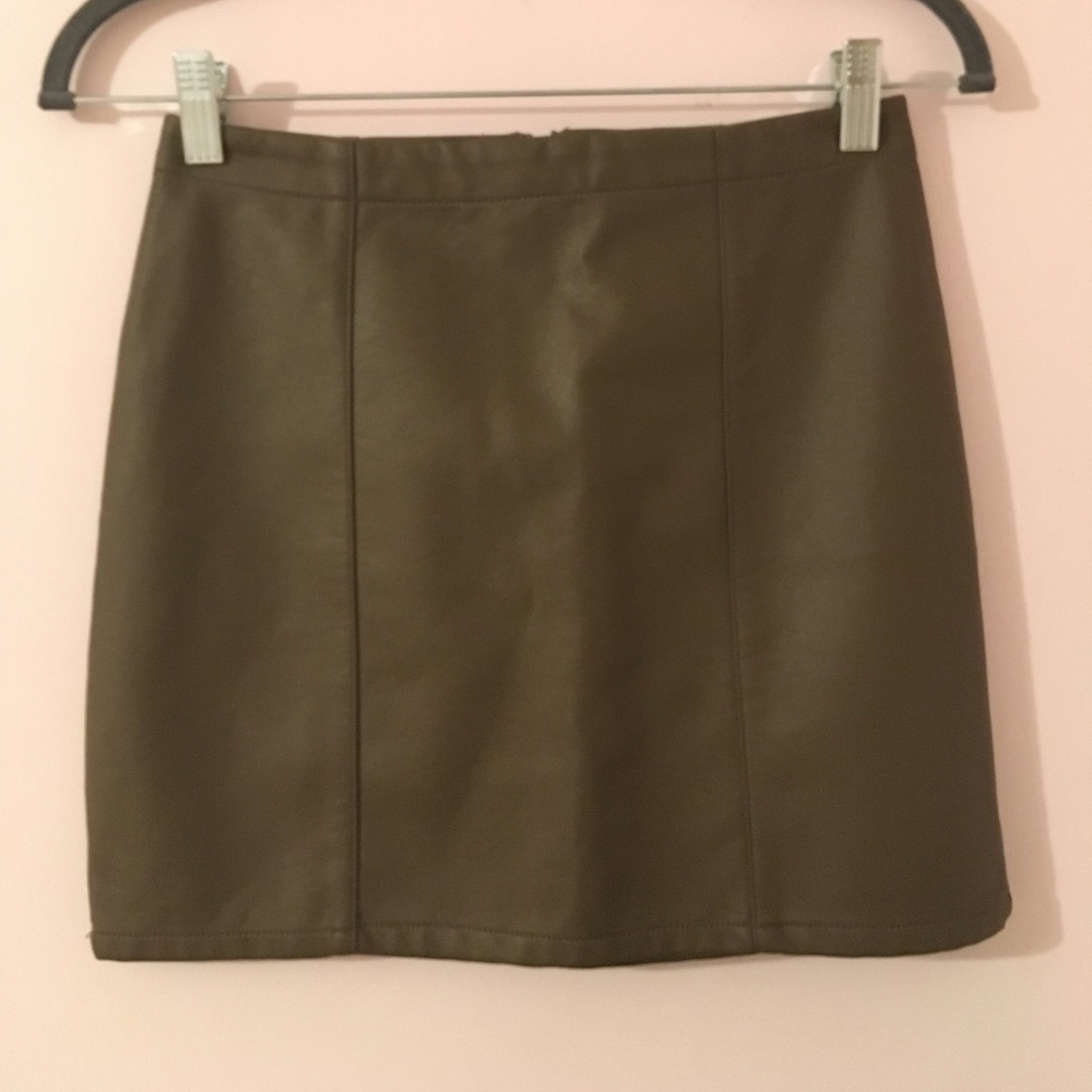 Olive Faux Leather Skirt