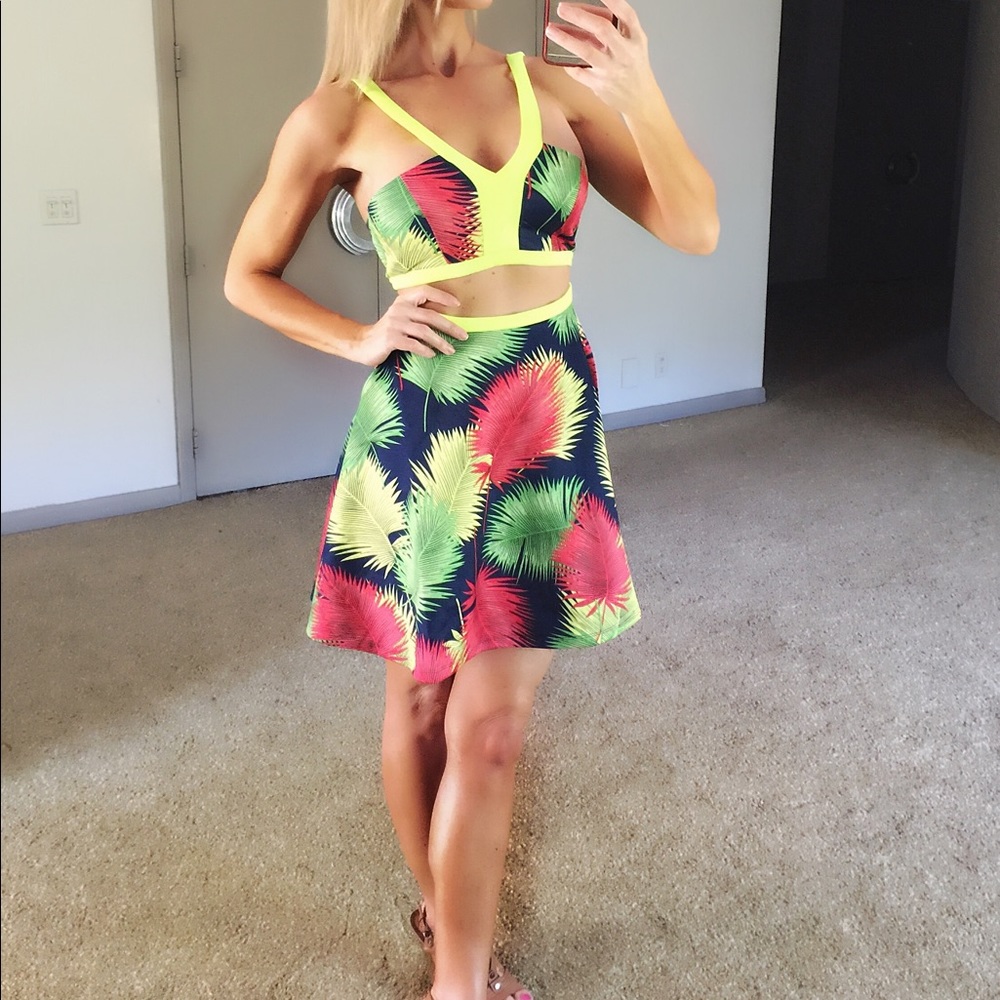 Tropical Print Cutout Dress