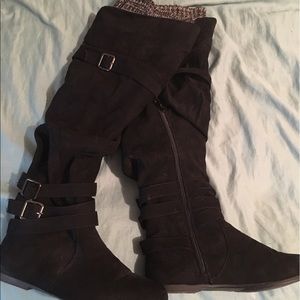 Black, suede, over the knee boots.