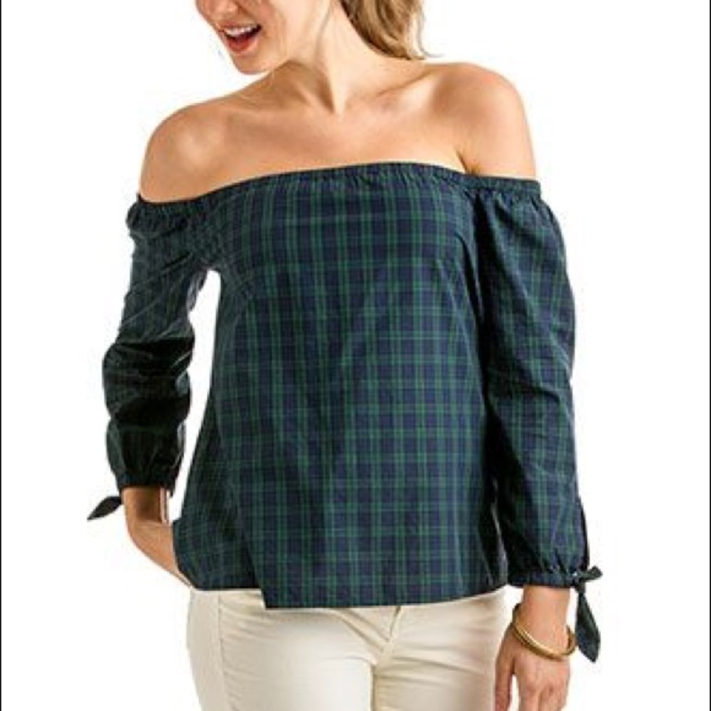 Vineyard Vines Black Watch Off the Shoulder Top