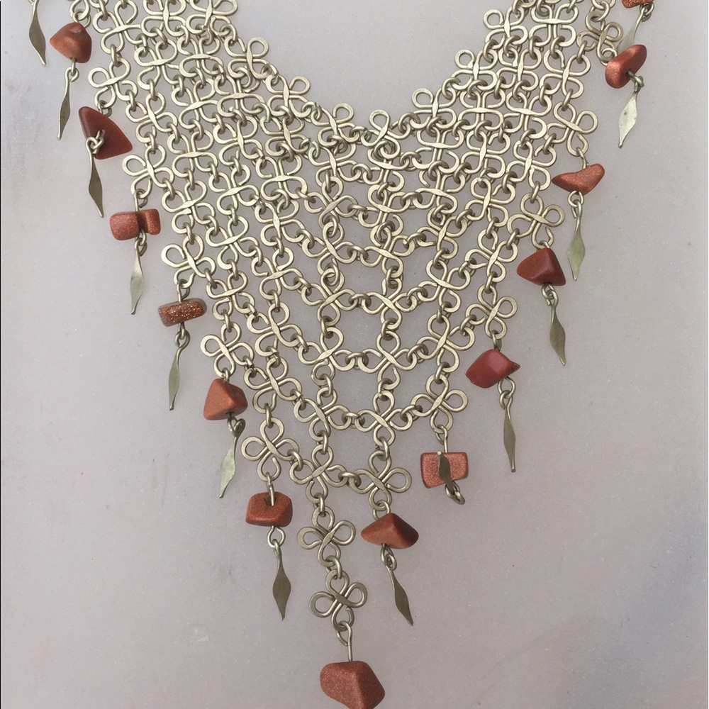 NWT Handmade Necklace V-Shape w/ Sienna Glitter Beads