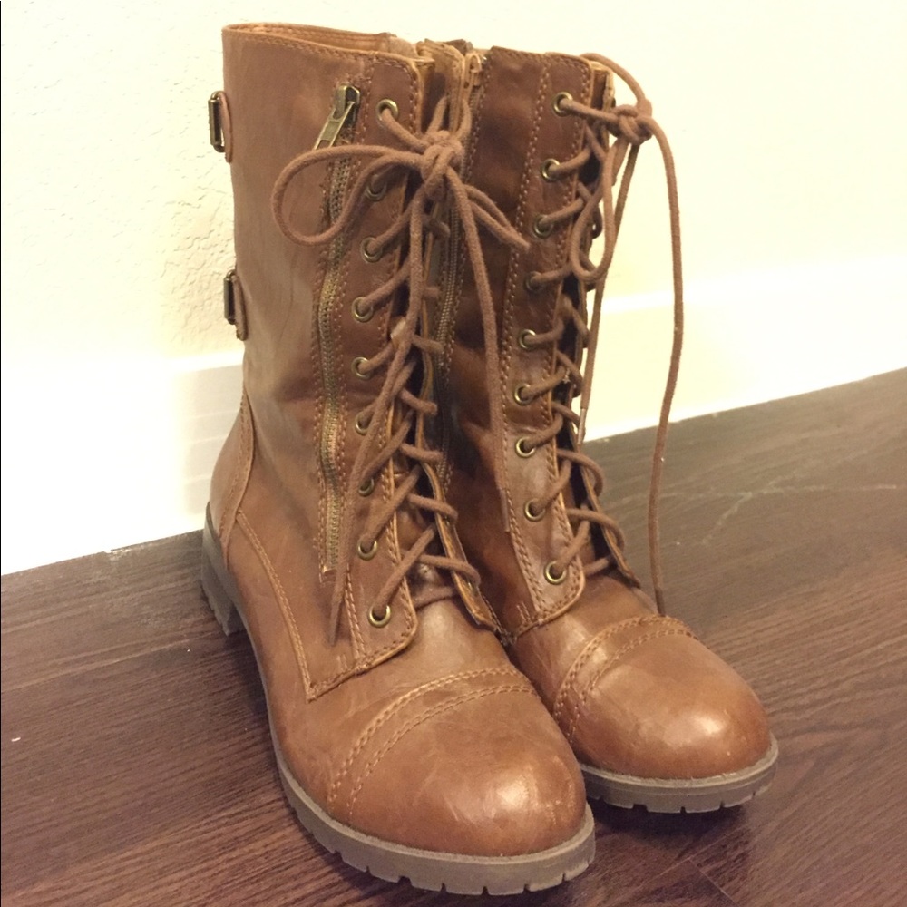 Brown combat boots