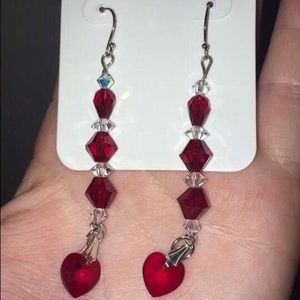 Handmade beaded red heart earrings