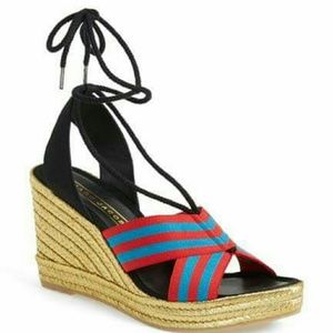 Marc Jacobs Dani Espadrille Wedge Blue Red Sandal