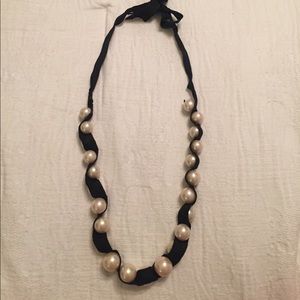Pearl and black ribbon necklace