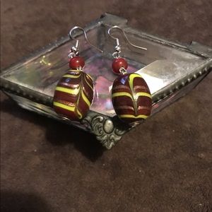 Burgundy hanging earrings silver hooks