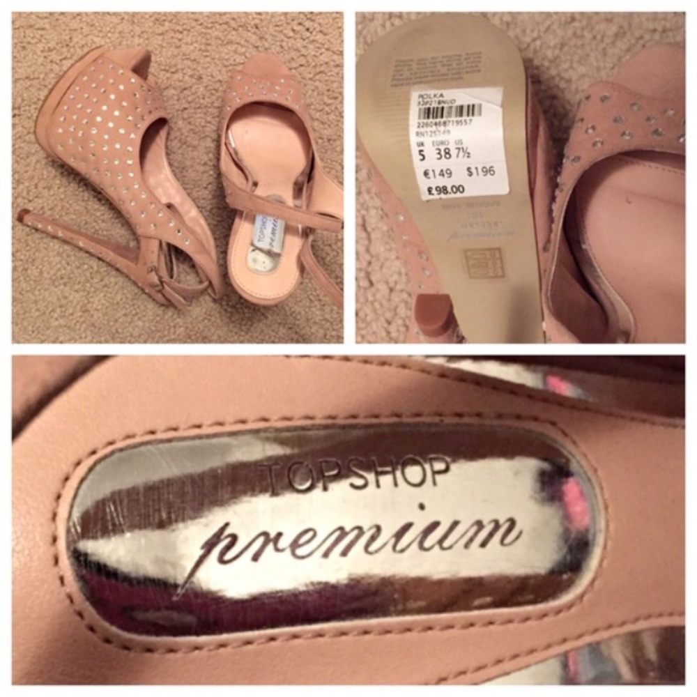 blush pink studded heels, never worn!