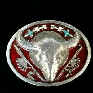 Longhorn Bullhead Skull Silver Belt Buckle