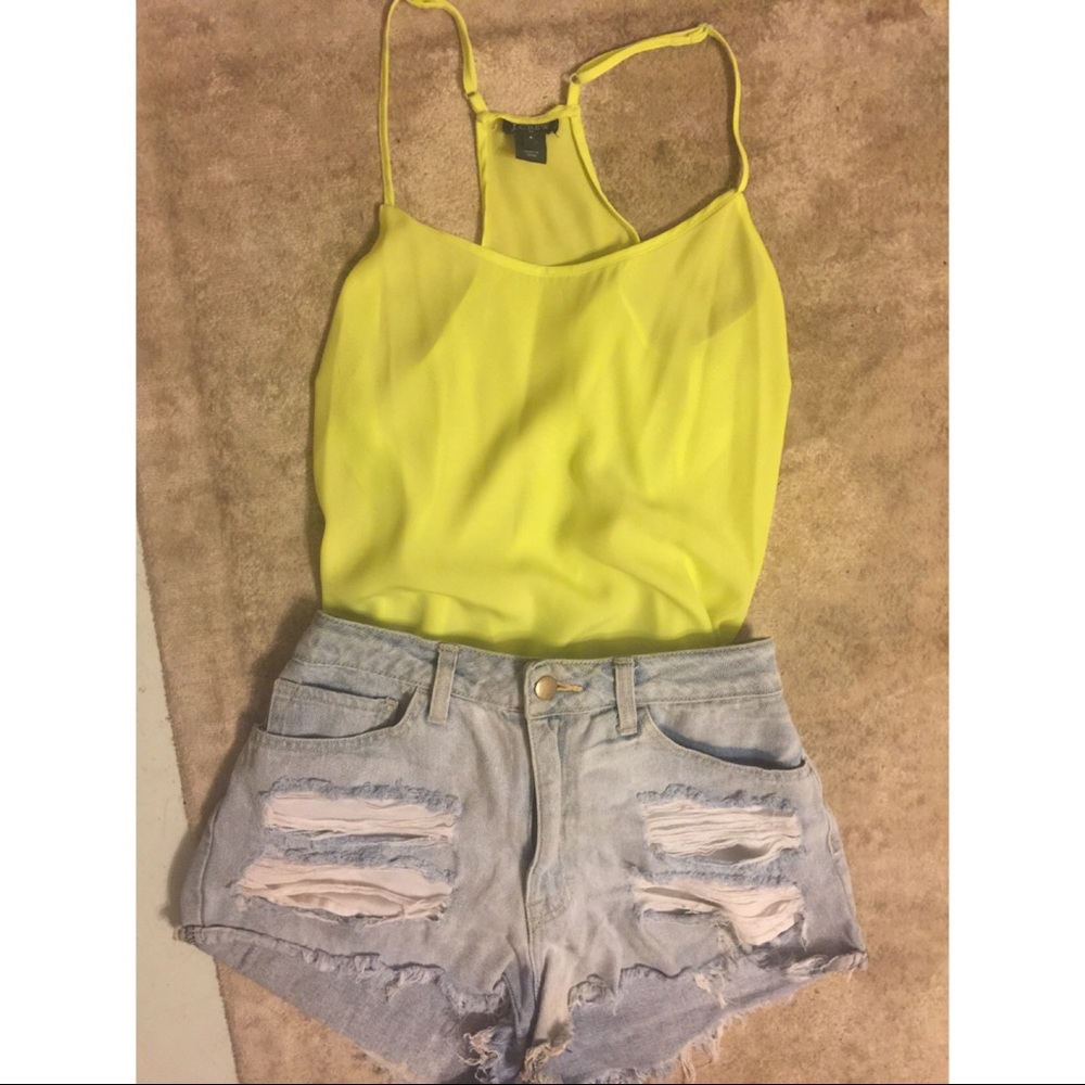 Neon yellow, raced back shirt