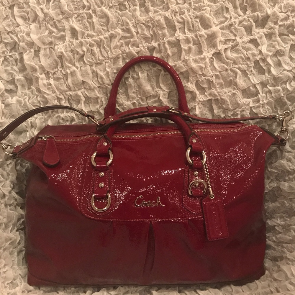 Coach burgundy patent leather, large satchel bag!!