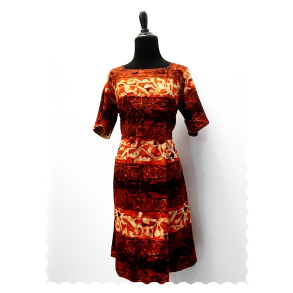True Vintage 1950's Barkcloth Tiki Dress