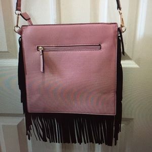 🎉HP💐NEW BOHO Dusty Rose BlackFringe CrossbodyBag