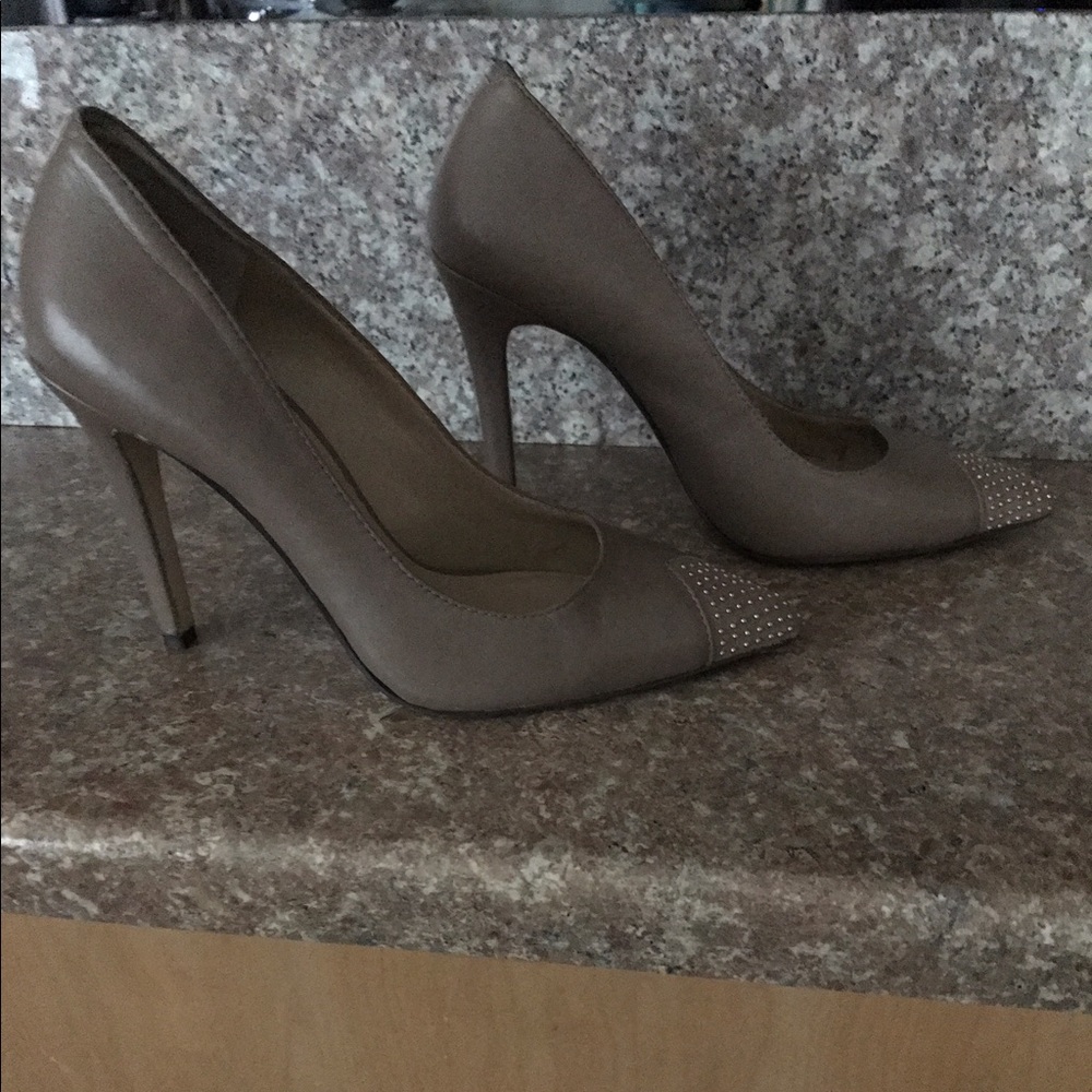 Red Saks 5th Ave Leather Studded heels 4" size 7