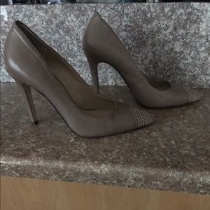 Red Saks 5th Ave Leather Studded heels 4" size 7