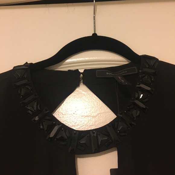 BCBG black long sleeve top with stones on neck - Picture 2 of 5