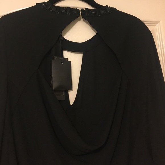 BCBG black long sleeve top with stones on neck - Picture 4 of 5