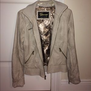 Guess Leather Jacket - Tan/cream