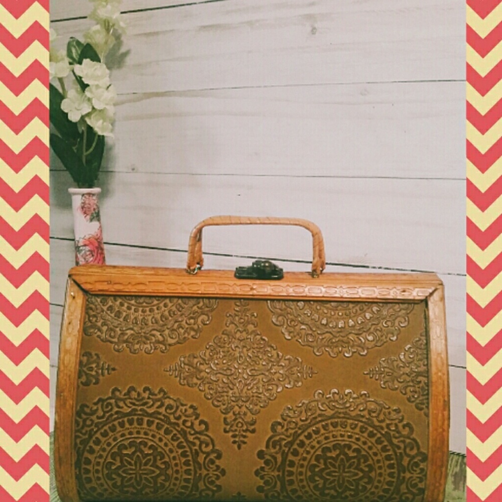 Antique Embossed Wooden Purse, Shaped Wood