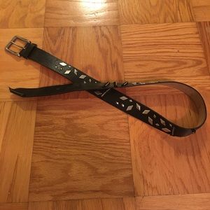 Black Leather Belt - brushed silver embellishment