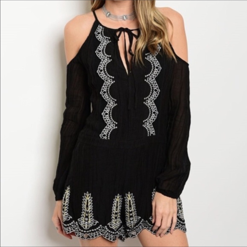 New Black /White Embroiled Boho Romper