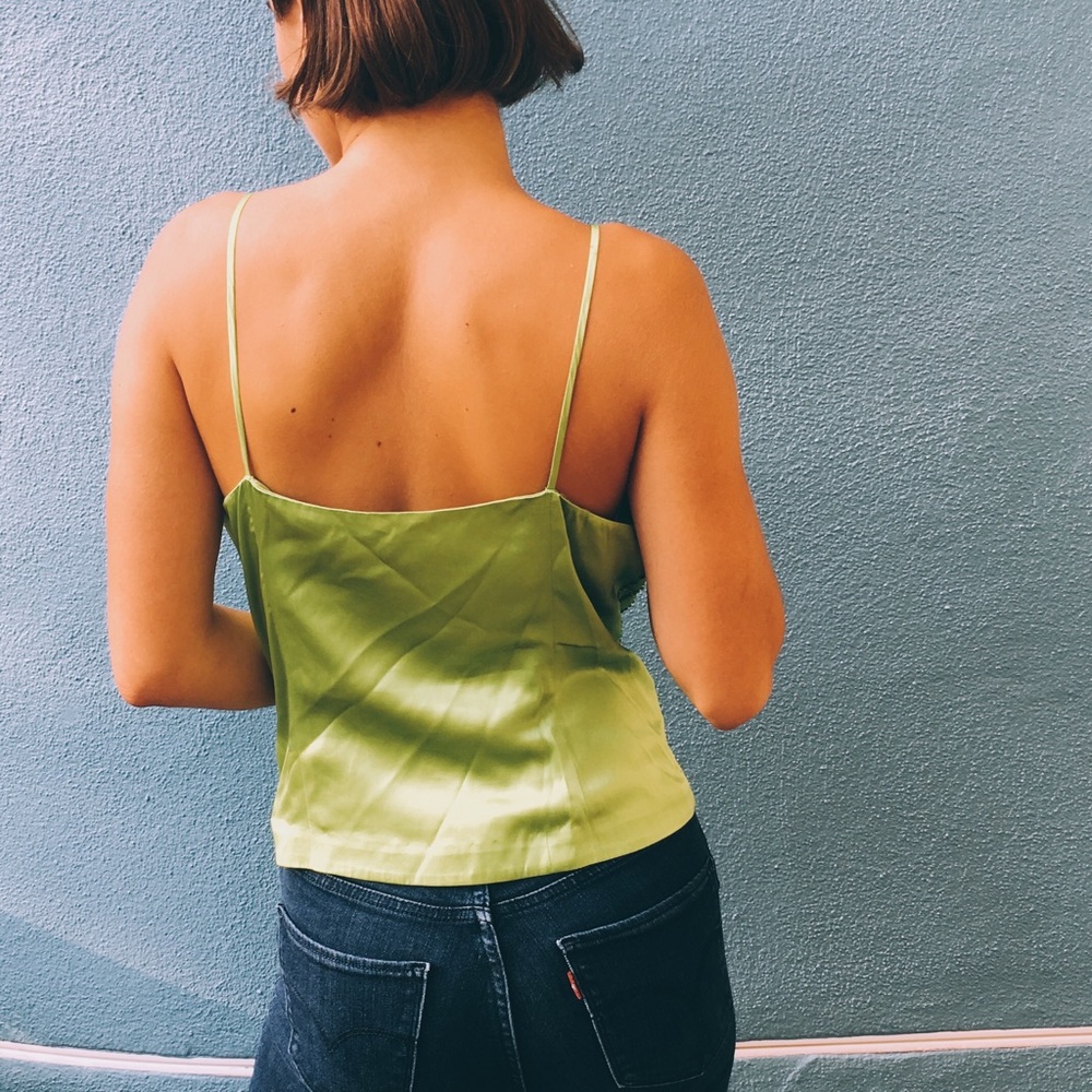 100% Silk Lime Green Beaded Vintage Tank - Picture 2 of 5