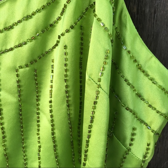 100% Silk Lime Green Beaded Vintage Tank - Picture 5 of 5