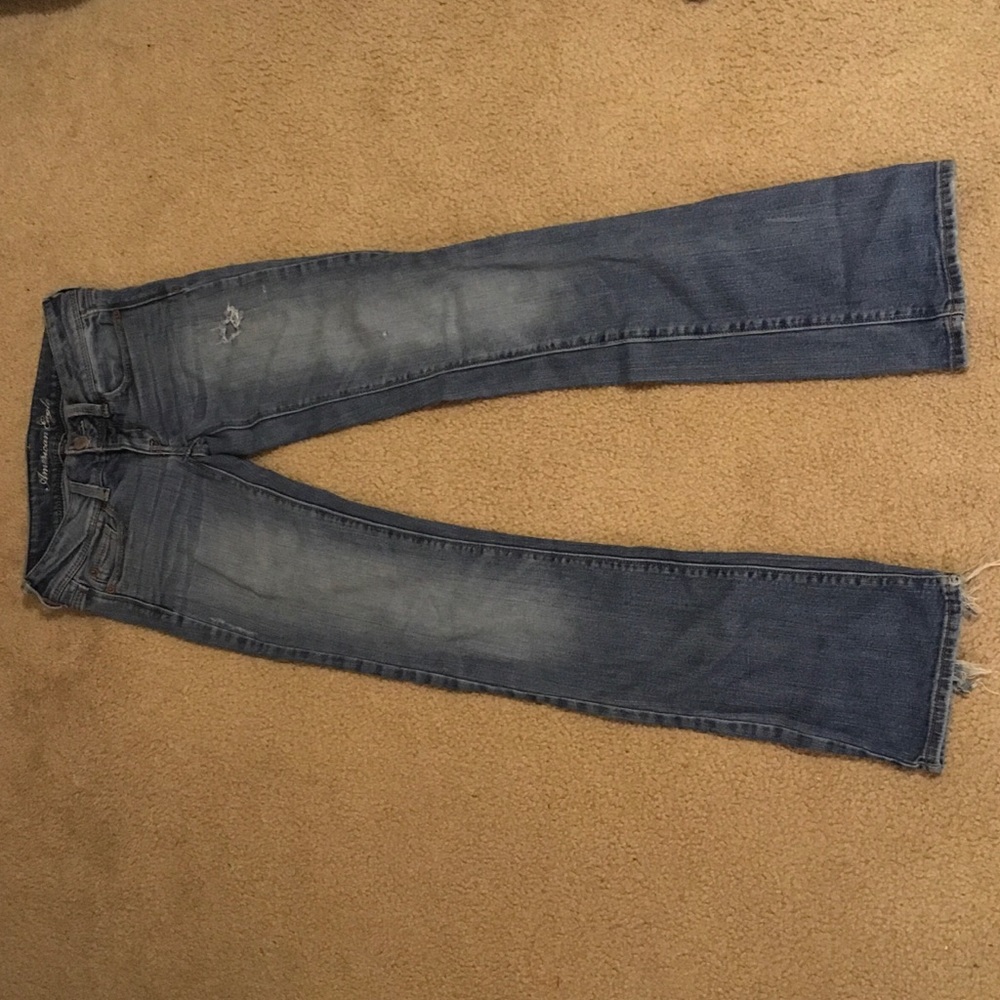 AE Slim Boot Stretch Jeans-Mild Distressed- 0Long