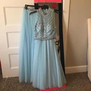 Baby blue two piece prom dress