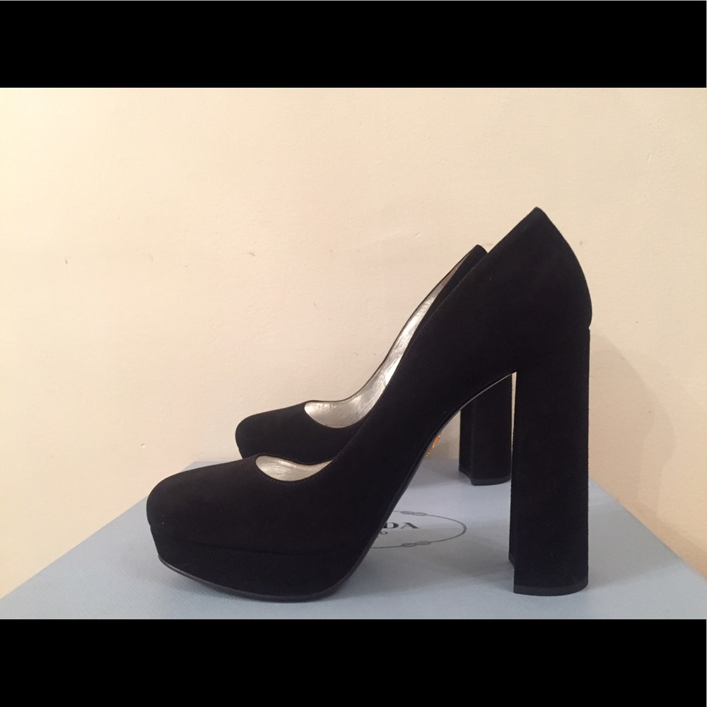 Black suede Prada almond toe pumps 8.5