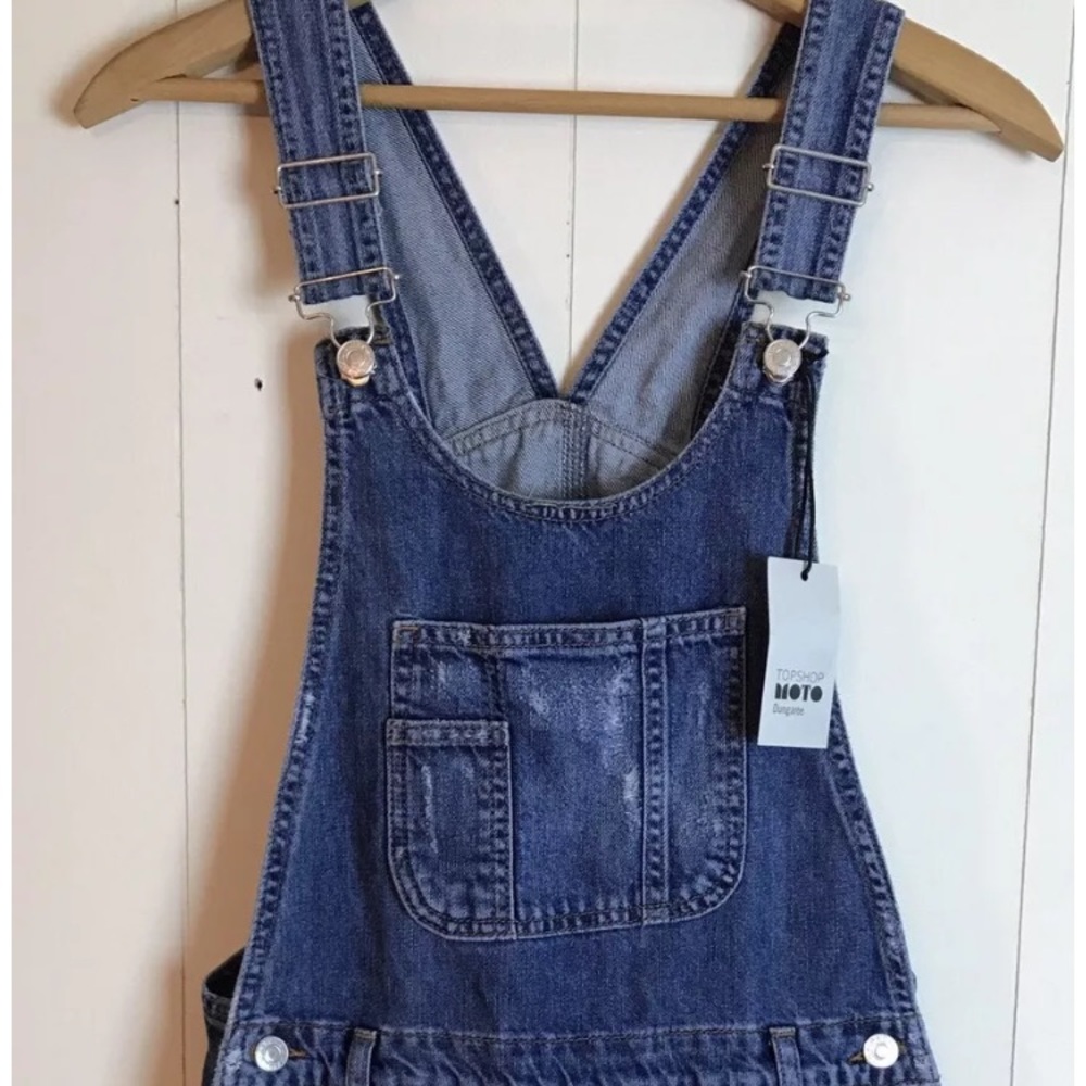 Topshop denim moto distressed short overalls US 4