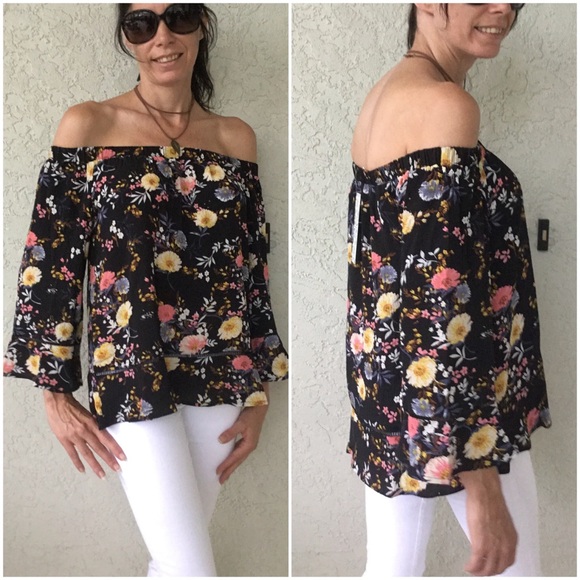 Black Floral Off the Shoulder - Picture 2 of 5