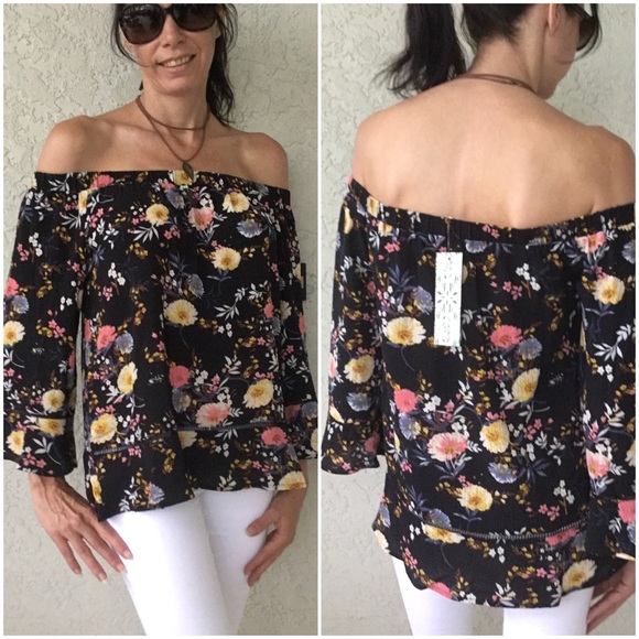 Black Floral Off the Shoulder - Picture 3 of 5