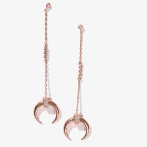 Caleb Rose Gold Crescent Drop Earrings - Picture 3 of 4