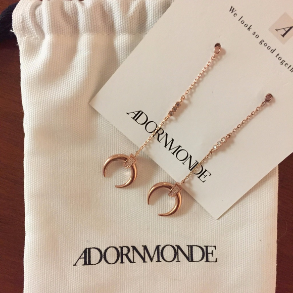 Caleb Rose Gold Crescent Drop Earrings - Picture 2 of 4