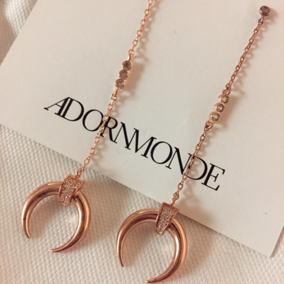 Caleb Rose Gold Crescent Drop Earrings - Picture 1 of 4
