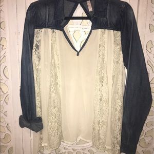 Free People demin and lace blouse