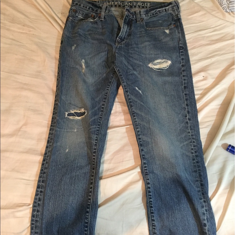 Blue ripped American eagle jeans