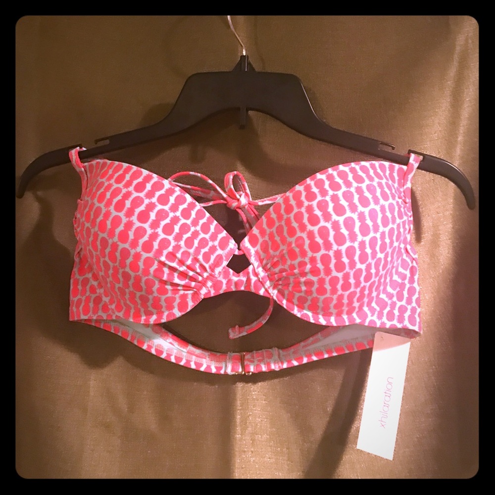 Blue and pink bikini top with pineapple pattern