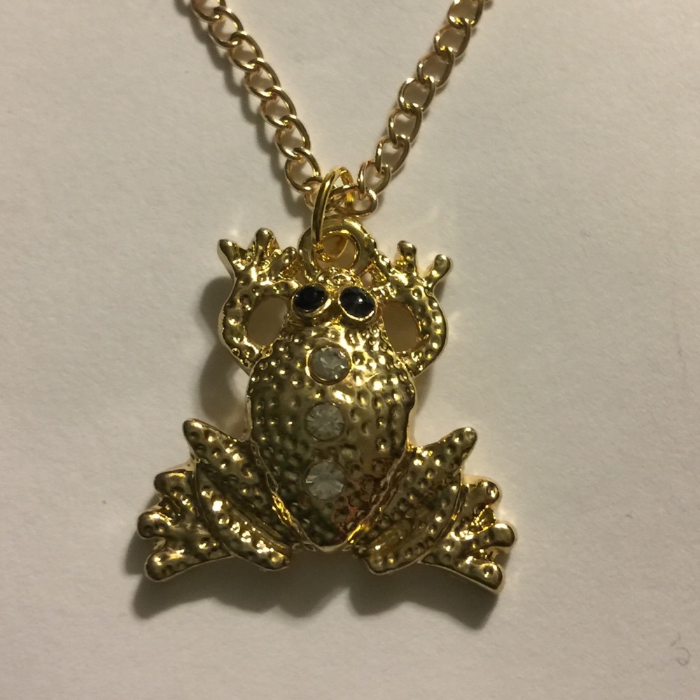 Gold plated frog necklace earrings set