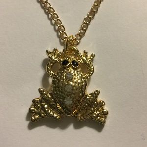 Gold plated frog necklace earrings set