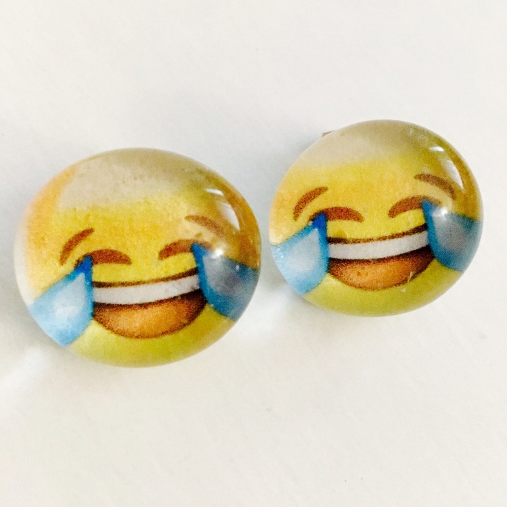 Glass Laughing Emoji Stud Earrings