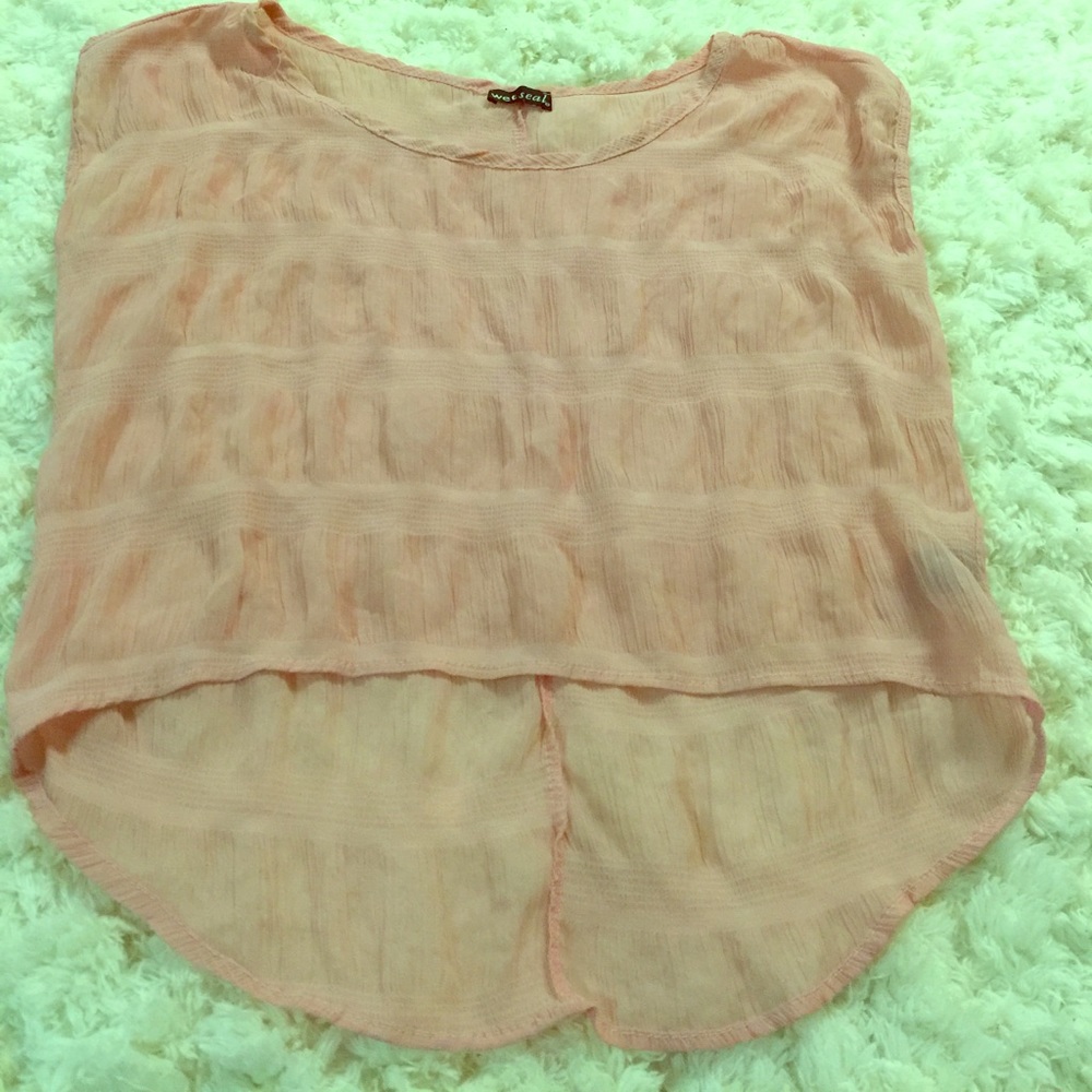Sheer pink chiffon high low top