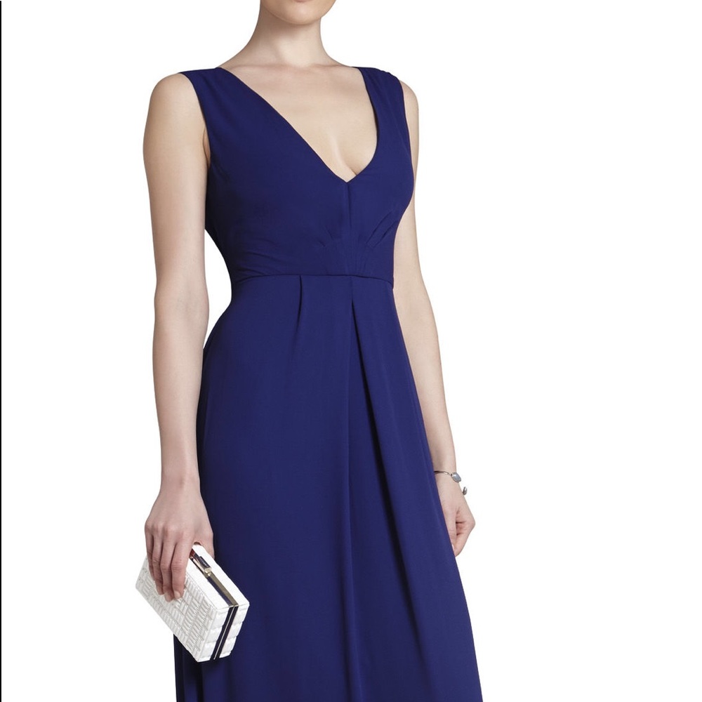 BCBG V-Neck Tied Waist Norah Blue Long Dress