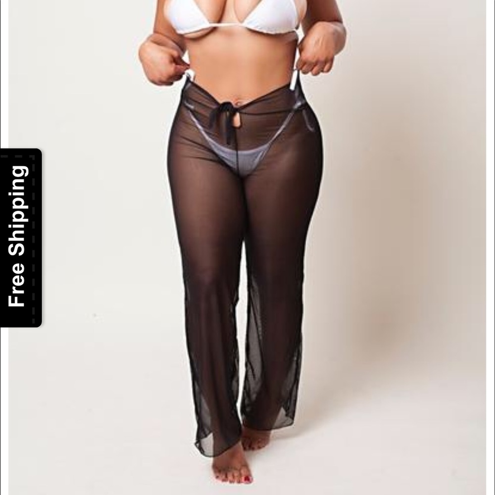 Forbiddin fruit swim , black sheer cover up pants