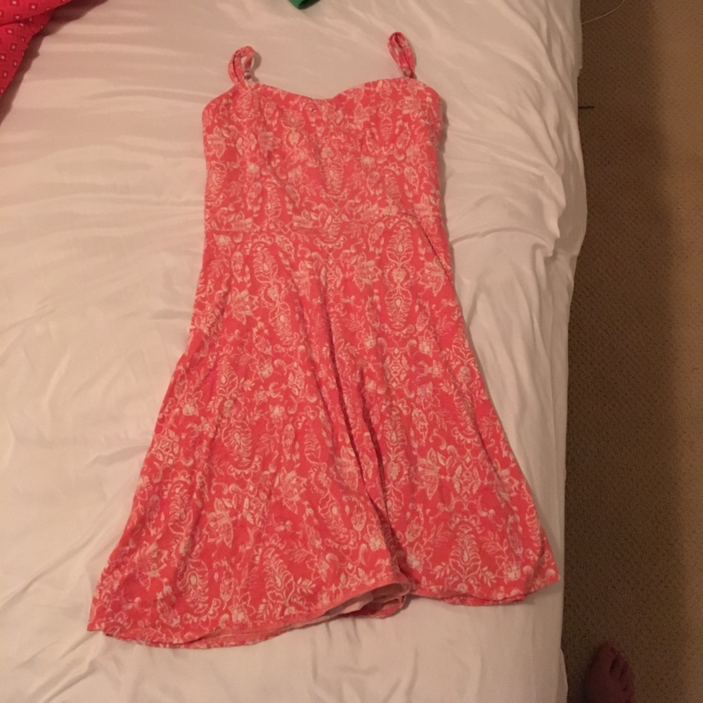Coral summer dress with floral print