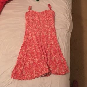Coral summer dress with floral print