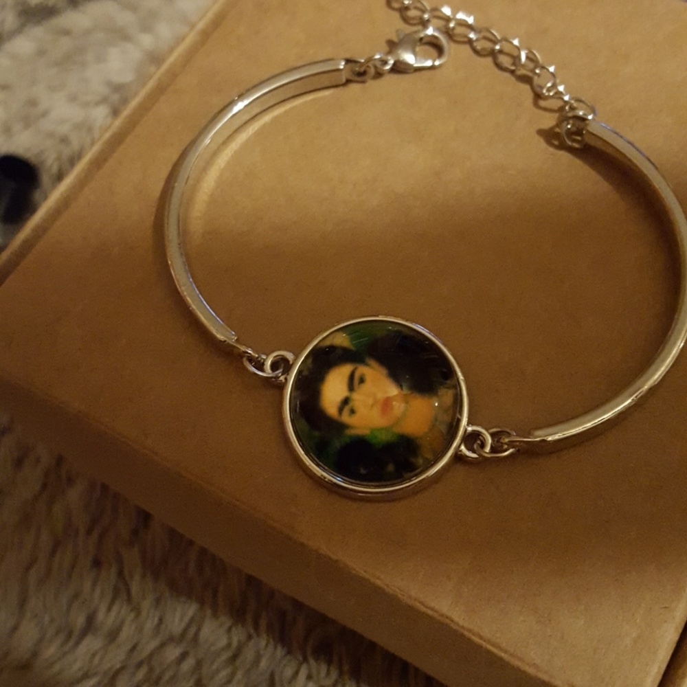Frida Kahlo art bracelet bangle silver