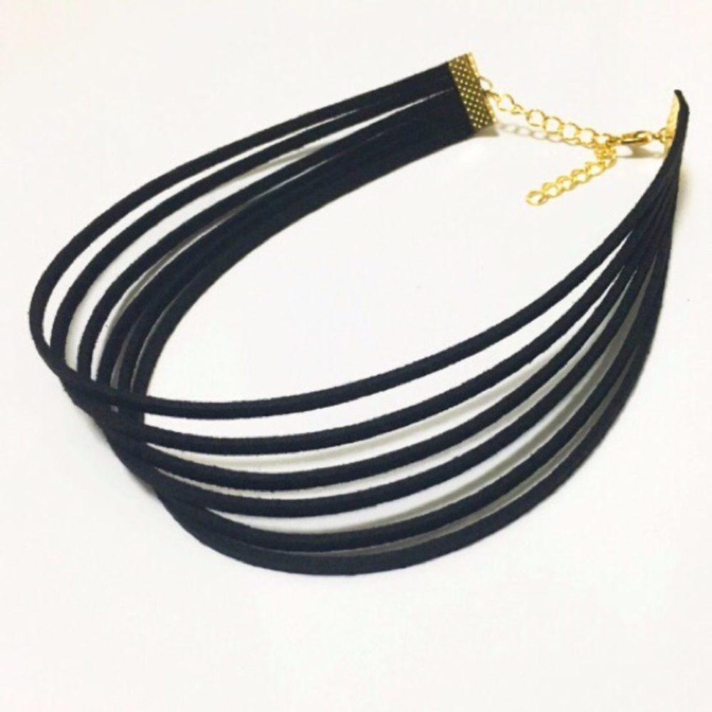 6 Layer Black Suede Choker - Picture 2 of 2